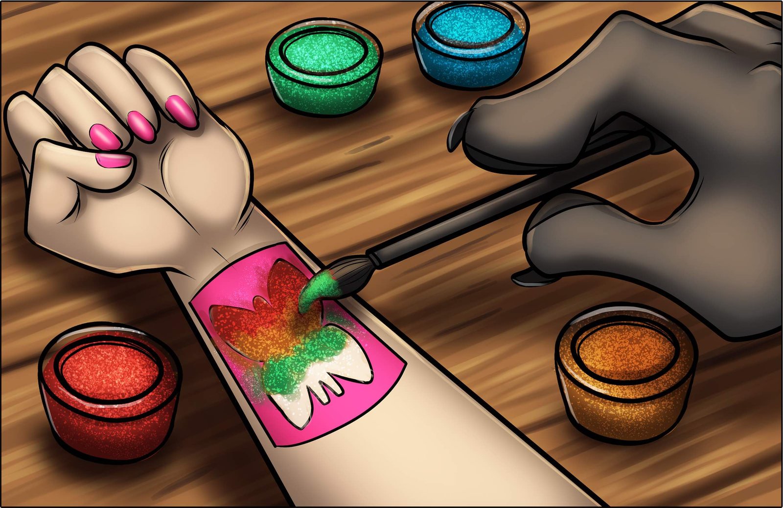 Glitter tattoo being applied